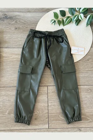 Merkloos Leather look cargo pants groen
