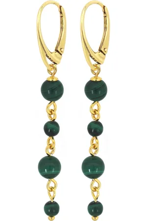 ARLIZI 2311 Oorbellen malachiet kralen oorhangers - verguld - 5,5 cm
