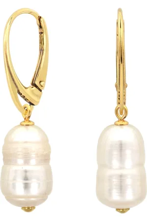 ARLIZI 2299 Oorbellen witte ribbel parel hanger - verguld - 3,5 cm