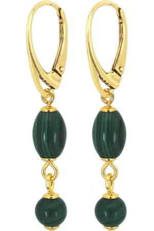 ARLIZI 2313 Oorbellen malachiet kralen oorhangers - verguld - 4 cm