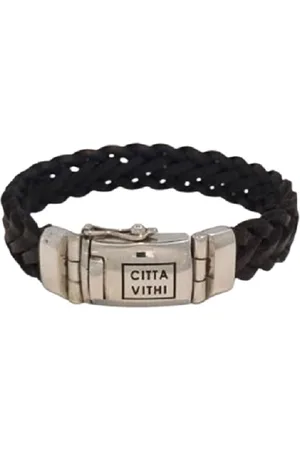 Jonline Zilveren Citta Vithi Zwart Leren Gevlochten Buddha Armband model 10 maat XL