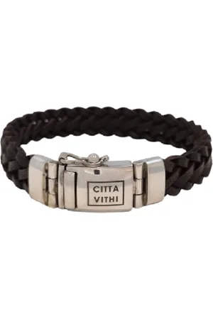 Jonline Zilveren Citta Vithi Bruin Leren Gevlochten Buddha Armband model 16 maat XXL