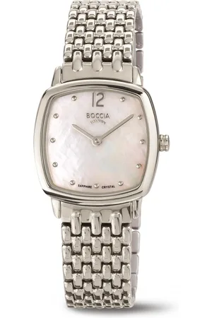 Boccia Titanium 3353-01 Dames Horloge - Saffierglas - Zilverkleurig - 25 mm breed - Quartz - Vouw/Vlindersluiting - 5 ATM (douchen)