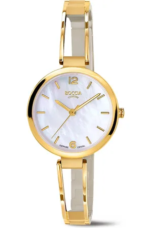 Boccia Titanium 3354-02 Dames Horloge - Saffierglas - Goudkleurig - 30 mm breed - Quartz - Vouw/Vlindersluiting - 5 ATM (douchen)