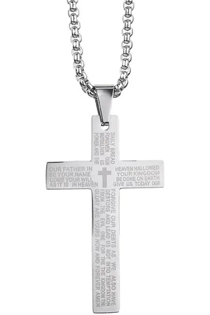 Fako Bijoux® Cubaans Kruis Voor Mannen - Ketting Met Kruis - Heren Ketting - Holy Cross - 29x45mm - 50cm - 2mm - Stainless Steel - RVS - Staal - Zilverkleurig