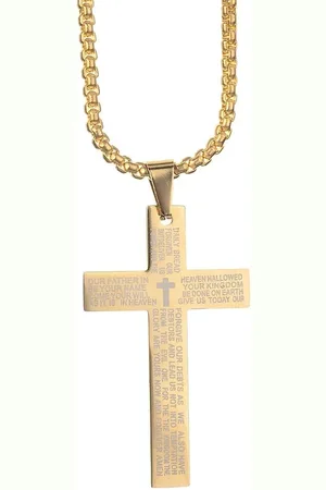 Fako Bijoux® Cubaans Kruis Voor Mannen - Ketting Met Kruis - Heren Ketting - Holy Cross - 29x45mm - 50cm - 2mm - Stainless Steel - RVS - Staal - Goudkleurig