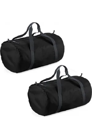 BagBase 2x stuks zwarte ronde polyester sporttas/weekendtas 32 liter - Reistas - 50 x 30 x 26 cm