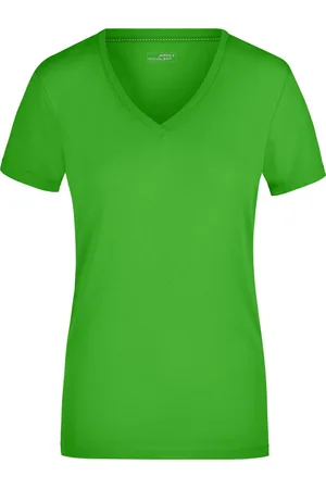 James & Nicholson T-shirt v-hals - dames - groen - stretch - korte mouwen - katoen/elasthan L