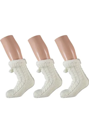 Apollo 3 Paar gebreide anti-slip huissokken/slofsokken mt 35-41 voor dames