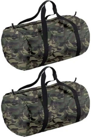 BagBase 2x stuks camouflage groene ronde polyester sporttas/weekendtas 32 liter - Reistas/sporttas 50 x 30 x 26 cm