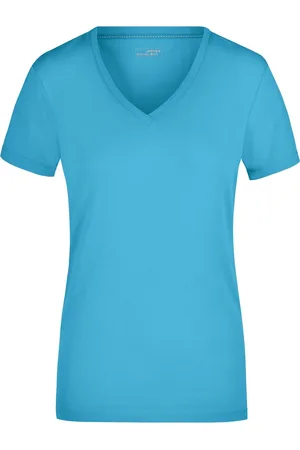 James & Nicholson T-shirt v-hals - dames - turquoise - stretch - katoen/elasthan S