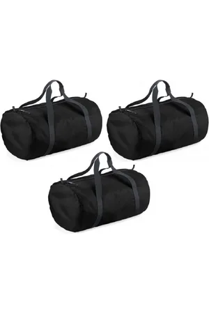 BagBase 3x stuks zwarte ronde polyester sporttas/weekendtas 32 liter - Reistas - 50 x 30 x 26 cm