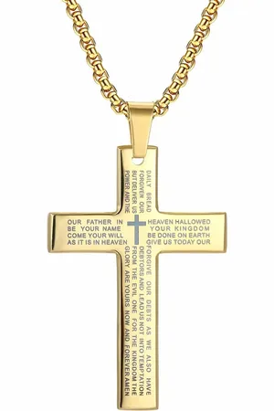 Fako Bijoux® Cubaans Kruis Voor Mannen Large - Ketting Met Kruis - Heren Ketting - Holy Cross - 34x50mm - 60cm - 2.5mm - Stainless Steel - RVS - Staal - Goudkleurig