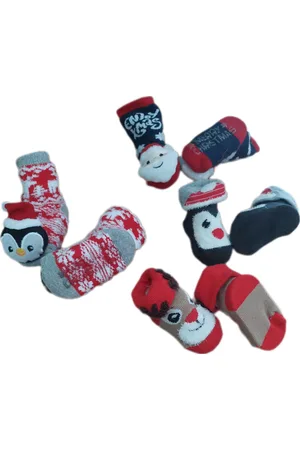 Apollo Baby - Kerstsokken - Set van 4 paar - Huissokken - Sokken - Unisex - kinderen - New Born - Warme wintersokken - Anti-slip - Kleur Meerkleurig - Maat 50-56 - Kerst - Kraamcadeau/Cadeau