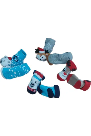 Apollo Baby - Kerstsokken - Set van 4 paar - Huissokken - Sokken - Unisex - kinderen - New Born - Warme wintersokken - Anti-slip - Kleur Meerkleurig - Maat 50-56 - Kerst - Kraamcadeau/Cadeau
