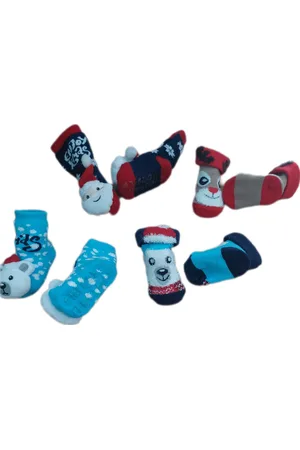Apollo Baby - Kerstsokken - Set van 4 paar - Huissokken - Sokken - Unisex - kinderen - New Born - Warme wintersokken - Anti-slip - Kleur Meerkleurig - Maat 50-56 - Kerst - Kraamcadeau/Cadeau