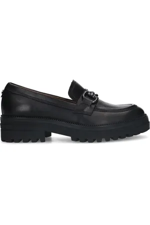 No Stress Dames - Zwarte leren loafers met zilverkleurig detail - Maat 41
