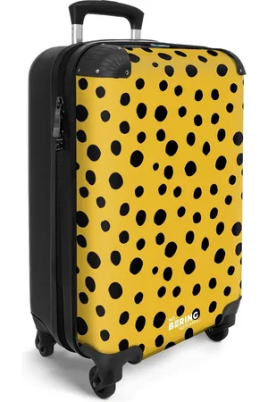 No Boring Suitcases ® - Handbagage koffer lichtgewicht - Reiskoffer trolley - Zwarte stippen op gele achtergrond - Rolkoffer met wieltjes - Vakantie reis koffertje volwassenen - Past binnen 55x40x20 en 55x35x25
