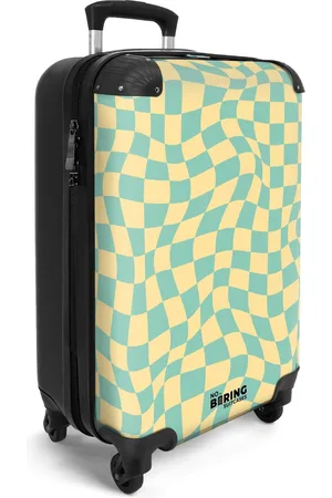 No Boring Suitcases ® - Handbagage koffer lichtgewicht - Reiskoffer trolley vrouwen - Rolkoffer met wieltjes - blauwe geruite print - Vakantie valies carryon koffertje - Past binnen 55x40x20 en 55x35x25