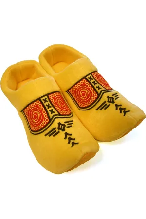 Merkloos Gele pluche klompen/clogs sloffen/pantoffels voor kinderen - Klompsloffen voor jongens/meisjes 31/35