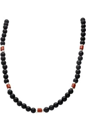 Bela Donaco Herenketting Classic B6 – Mat Onyx – handgemaakte Keniaanse rode glaskralen – Sterling Zilver