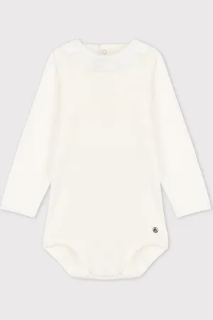 Petit Bateau Babybody met lange mouwen en kraagje van katoen Meisjes Rompertje - Maat 80