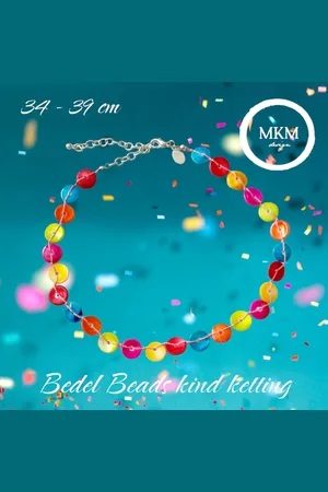 Fashion Jewelry MKM Design – Vrolijke fantasie ketting met Acrylic BUTTON Bead bedels – Multicolour Bright - Zilver Tone - 36/43 cm - Kinderen Jeugd - Unisex - Casual