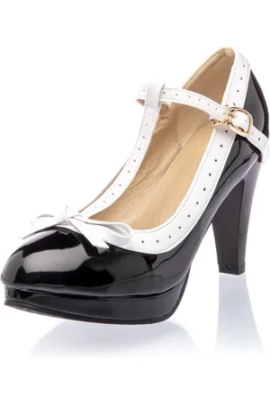 Belsira Retro Pumps Hoge Hakken zwart-wit EU39 Polyurethaan