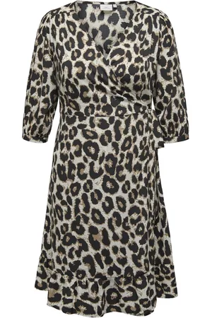 ONLY CARLIVIA 3/4 WRAP MIDI DRESS WVN NOOS Dames Panterprint Jurk - Maat 54