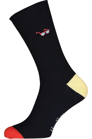 Happy Socks Ribbed Embroidery Sunny Days Sock - zwart met zonnebril - Unisex - Maat: 36 - 40