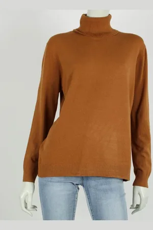 Merkloos Dames col trui Roberta effen bruin fijngebreid maat L/XL koltrui coltrui