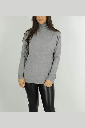 Merkloos Dames col trui Roberta effen melee fijngebreid maat L/XL koltrui coltrui