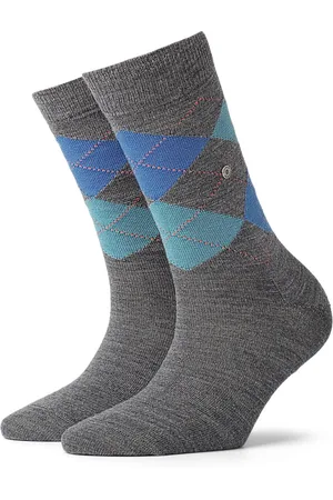 Burlington Marylebone damessokken - wol - grijs melange met blauw