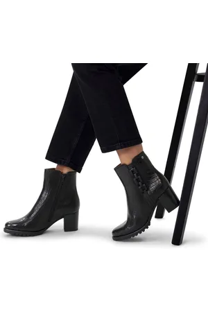 No Stress Dames - Zwarte leren croco enkellaarsjes met hak met chain - Maat 40