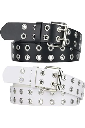 Merkloos Double Hole Rivets PU Leather Belt Denim Belt - Punk Style Cosplay Belt - Hip Hop Belt - Skirt Belt for Jeans Trousers - Gothic Rockwear Women Men