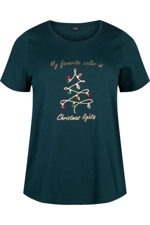 Zizzi VCHRISTMAS, S/S, STRAIGHT TEE Dames T-shirt - Dark Green - Maat S (42-44)