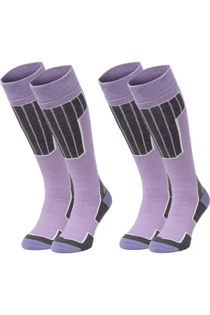 Nomad ?? Skisokken Essential 2-Pack | 39/42 Lila | Warme sokken Dames / Heren | Lange Huissokken / Wandelen / Sporten | Knie Kousen | Goede vochtafvoer