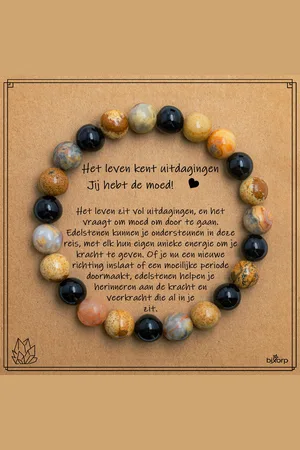 Bixorp Landschap Jaspis + Crazy Lace Agaat + Onyx Armband op Cadeau Kaartje - Jij hebt de moed! - 8mm / 18cm Edelsteen Kralenarmband - Inclusief Cadeau Envelop