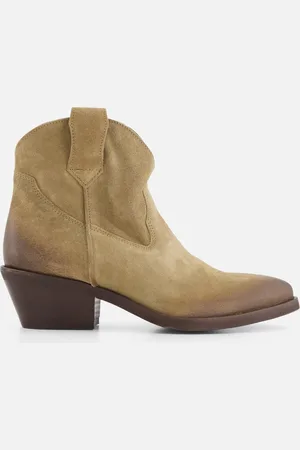 Lazamani Gigi Suede Dames Enkellaarsjes Sand - Maat 39
