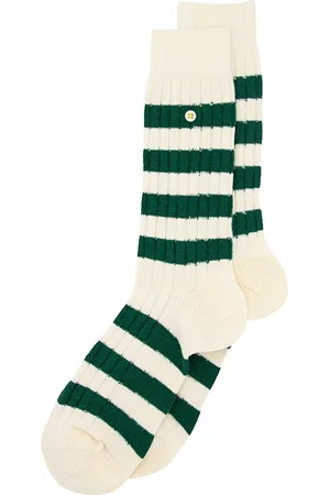 Alfredo Gonzales Unisex merino sokken cosy rib stripes groen & wit