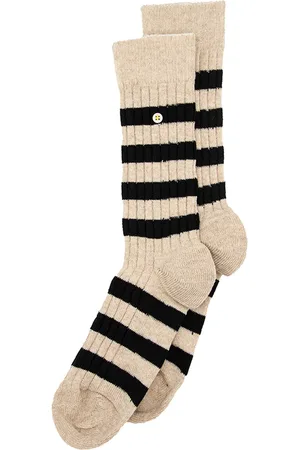 Alfredo Gonzales Unisex merino sokken cosy rib stripes zwart & beige