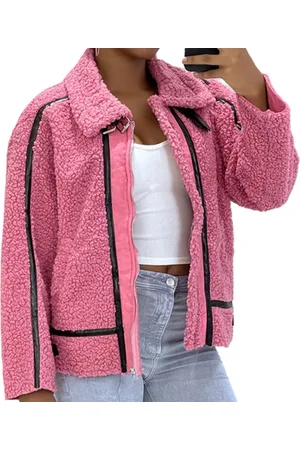 Merkloos Dames Piloten Jack-Jas-Vest Leder Faux Bewerking Teddy