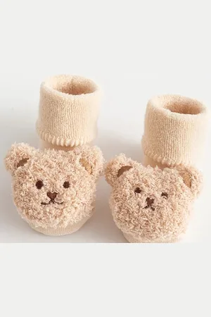 Merkloos Kinder sokken/sloffen 2x met beer antislip 2 jaar