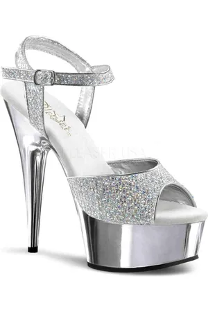 Pleaser EU 36 = US 6 | DELIGHT-609G | 6 Heel, 1 3/4 Silver Chrome PF Ankle Strap Sandal