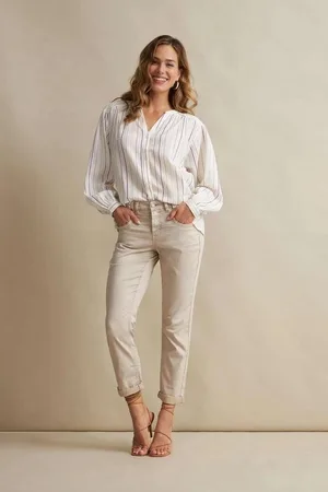 Red Button Blouse SRB4243 Lurex stripe - Ecru