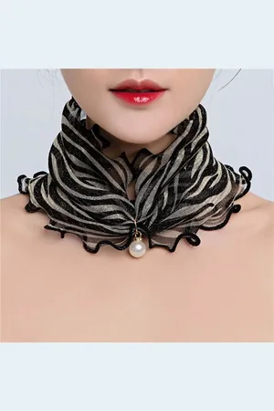 WiseGoods Luxe Parel Sjaaltje Dames - Design Sjaal Vrouwen - Sjaals Vrouw - Kleding - Cadeau - Accessoires - Sieraden Zwart / Wit