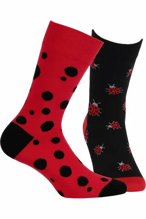 Gatta 2 pack -Wola katoenen sokken Funky, 2 verschillende patronen, maat 43-46, Lieveheersbeestje patroon