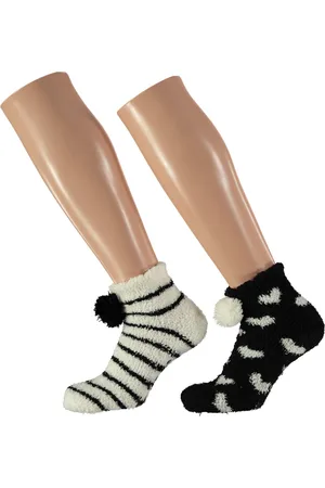 Apollo Lage bedsokken - Bedsokken dames - Zwart-Wit - One Size - Winter sokken - Fluffy sokken - Warme sokken - Bedsokken