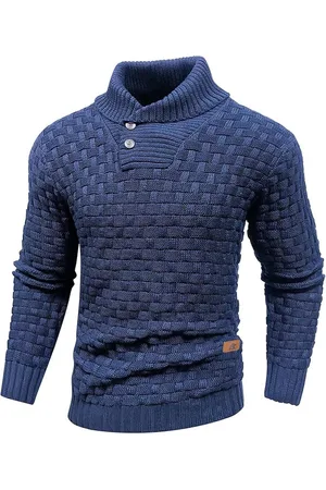 Merkloos Trui voor heren met rolkraag en lange mouwen, fijn gebreide sweater voor heren, opstaande kraag, pullover, gebreide knopen, gedraaide thermische pullover