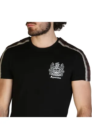 Aquascutum Kleding - T-shirts - QMT017M0-02 - Heren - black,saddlebrown - L
